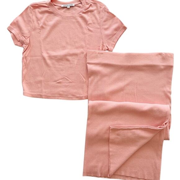 Cotton Citizen 2pc Crop Tee Midi Skirt Set Peach Size Small Ribbed Cotton - Picture 1 of 8